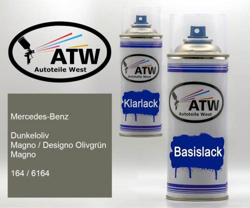 Mercedes-Benz, Dunkeloliv Magno / Designo Olivgrün Magno, 164 / 6164: 400ml Sprühdose + 400ml Klarlack - Set, von ATW Autoteile West.